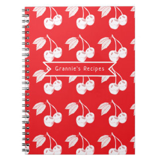 Cherry Fruit Woodcut Pattern Personalized Notebook