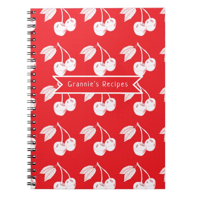 Cherry Fruit Woodcut Pattern Personalized Notebook (Front)