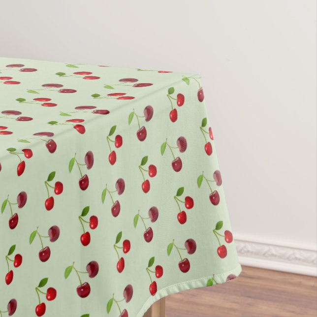 Cherry Fruits on Light Green Tablecloth (In Situ)