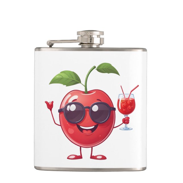 Cherry Fun Cheerful Vacation Tropical Drink Party Hip Flask (Front)