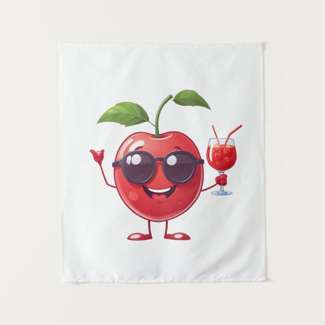 Cherry Fun Cheerful Vacation Tropical Drink Party Tapestry (Front)