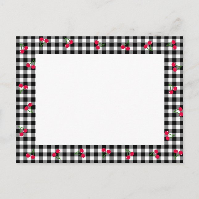 Cherry & Gingham Check (Black) Postcard (Front)