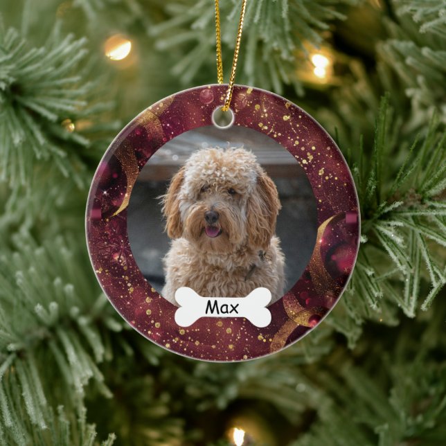 Cherry Gold Custom Pet Puppy Dog Photo Ceramic Ornament (Tree)