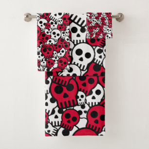 Cherry Gothic Skull Pattern Print Bath Towel Set