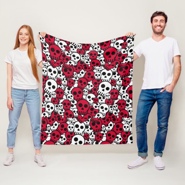 Cherry Gothic Skull Pattern Print Fleece Blanket (In Situ)