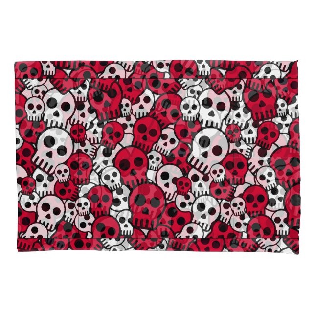 Cherry Gothic Skull Pattern Print Pillowcase (Front-Left)