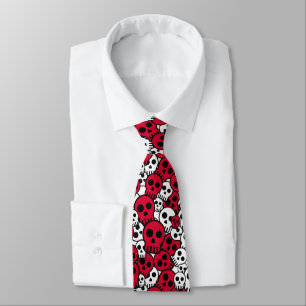 Cherry Gothic Skull Pattern Print Tie