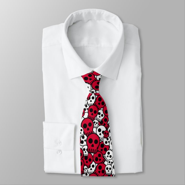 Cherry Gothic Skull Pattern Print Tie (Tied)