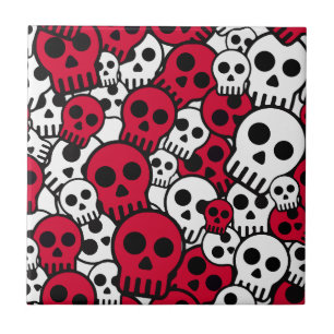Cherry Gothic Skull Pattern Print Tile