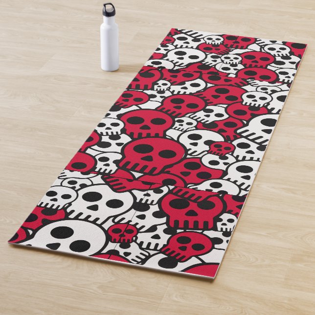 Cherry Gothic Skull Pattern Print Yoga Mat (In Situ)