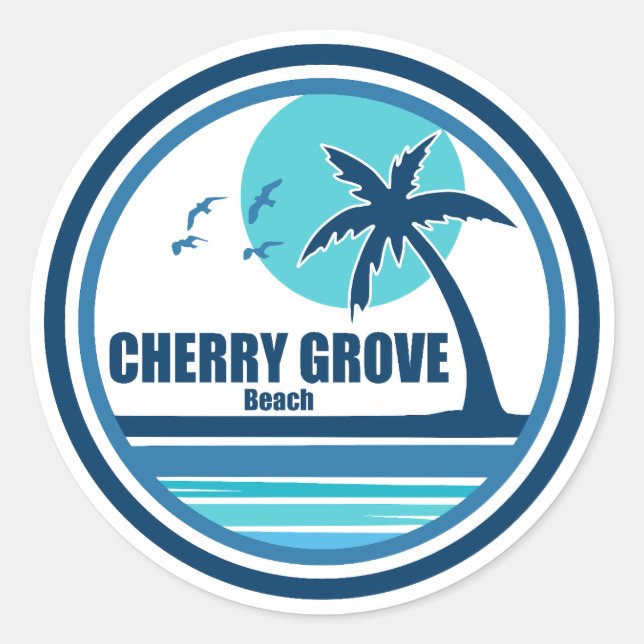 Cherry Grove Beach South Carolina Palm Tree Birds Classic Round Sticker (Front)