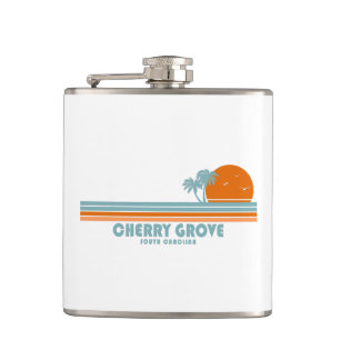 Cherry Grove Beach South Carolina Sun Palm Trees Hip Flask