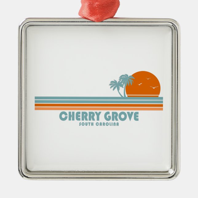 Cherry Grove Beach South Carolina Sun Palm Trees Metal Ornament (Front)