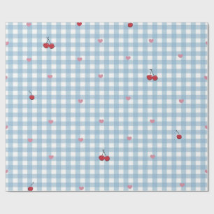 Cherry heart with blue gingham wrapping paper