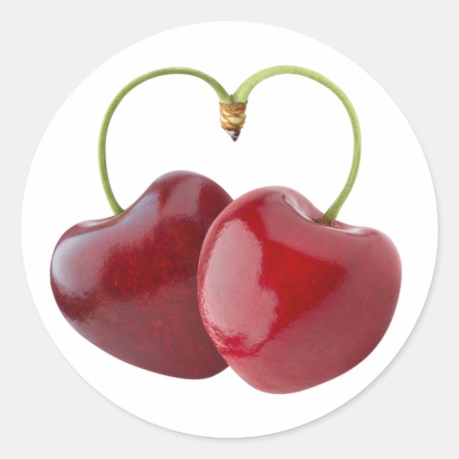 Cherry hearts classic round sticker (Front)
