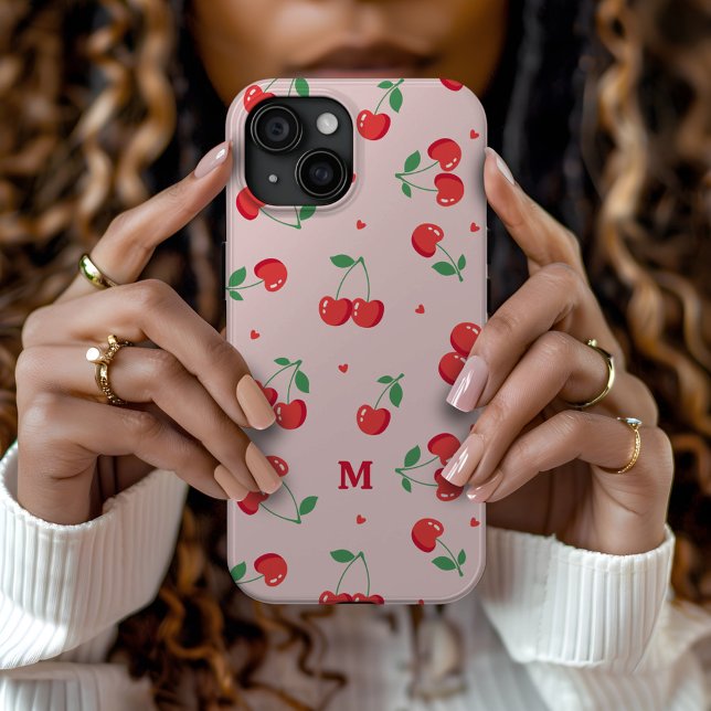 Cherry Hearts Custom Name Monogram Case-Mate iPhone Case (Creator Uploaded)