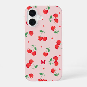 Cherry Hearts Custom Name Monogram iPhone 16 Case