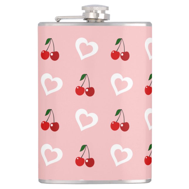 cherry hearts  throw pillow thermal tumbler hip flask (Front)