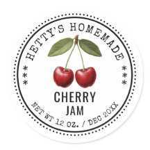 Cherry jam canning sticker with vintage cherries