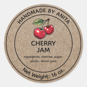 Cherry Jam Jelly Jar Label Kraft Paper Style