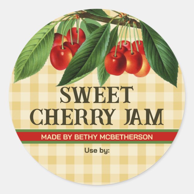 Cherry jam jelly pie filling cherries home canning classic round sticker (Front)