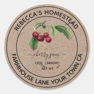 Cherry Jam Kraft Paper Canning & Preserving Jar Classic Round Sticker