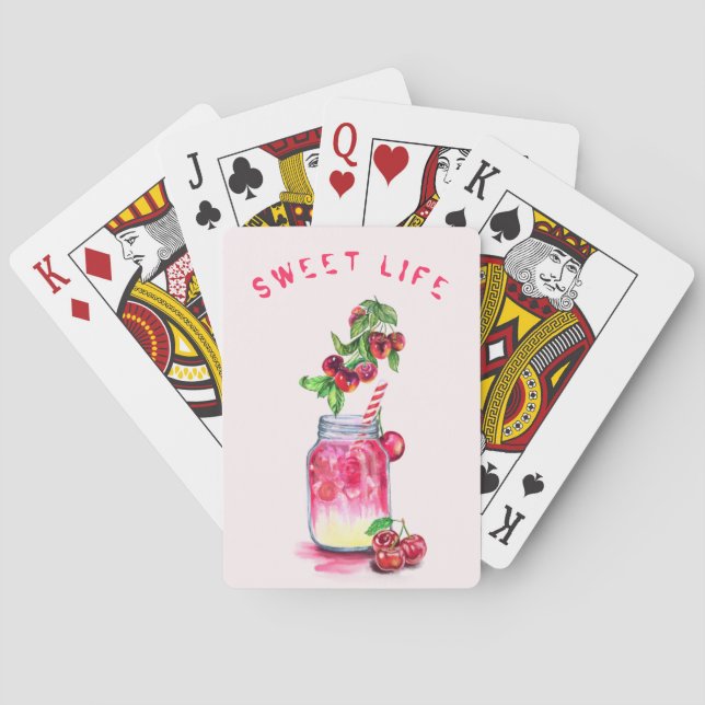 Cherry Juice Cool Drink Fruits Playing Playing Cards (Back)