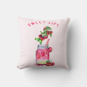 Cherry Juice Cool Drink Fruits Throw Pillow