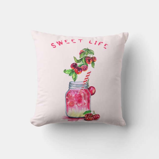 Cherry Juice Cool Drink Fruits Throw Pillow (Front)