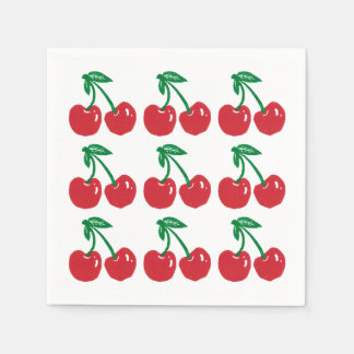 Cherry Linocut Block Print Design Cocktail Napkins