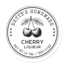 Cherry liqueur canning sticker in black and white