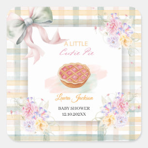 Cherry Little Cutie Pie Pastel Gingham Baby Shower Square Sticker
