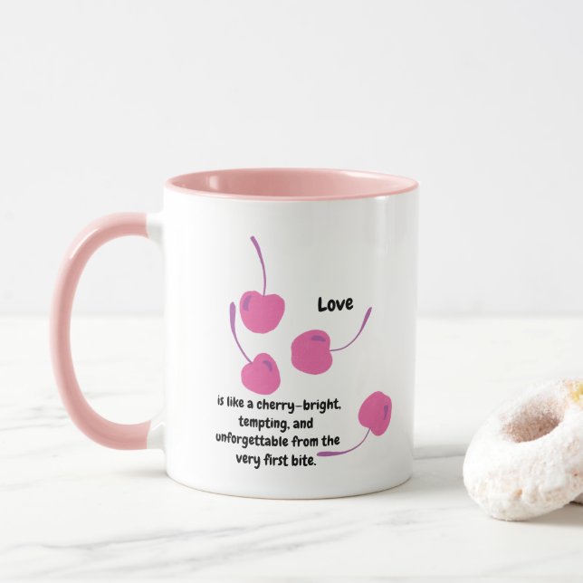Cherry Love – Pop Art Cherries - Valentine’s Day Mug (With Donut)