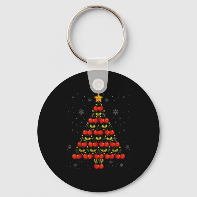 Cherry Lover Christmas Tree Lights Santa Hat Cherr Keychain (Front)