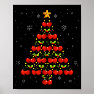 Cherry Lover Christmas Tree Lights Santa Hat Cherr Poster