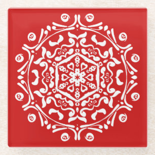 Cherry Mandala Glass Coaster