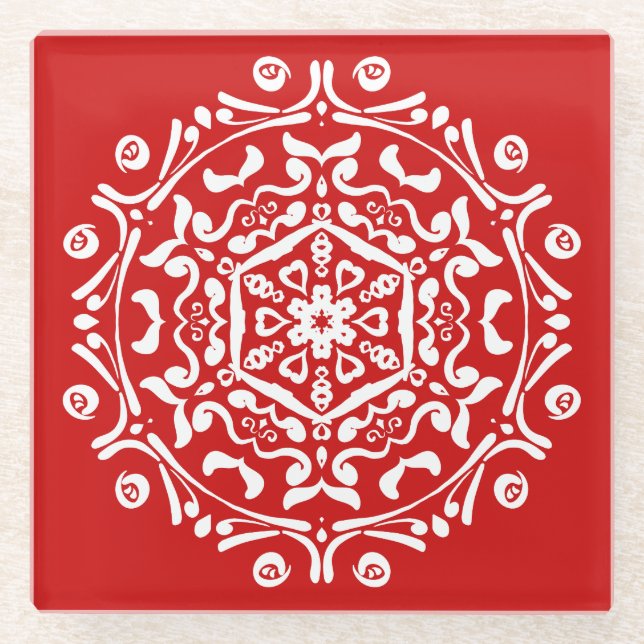Cherry Mandala Glass Coaster (Front)