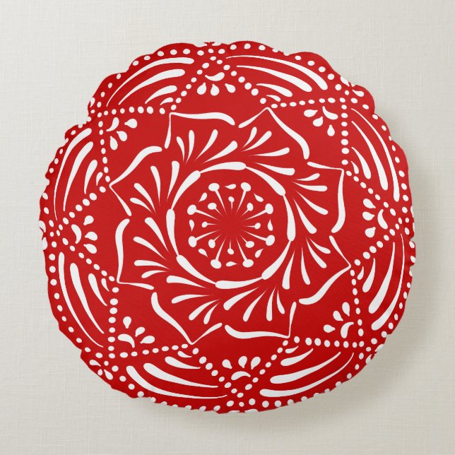 Cherry Mandala Round Pillow (Front)