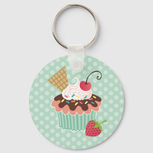Cherry & Mint Cupcake Keychain