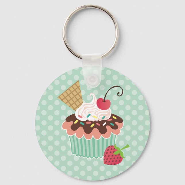 Cherry & Mint Cupcake Keychain (Front)