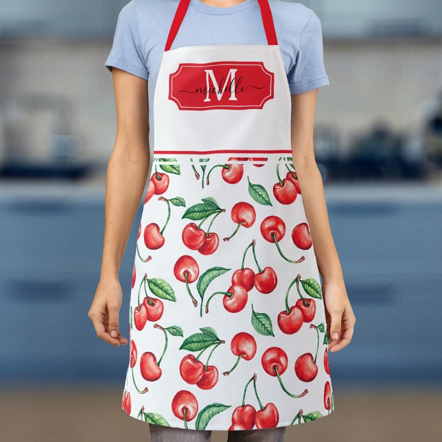Cherry Monogram Initial Apron (Creator Uploaded)