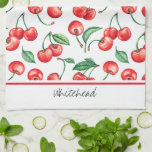 Cherry Monogram Watercolor Kitchen Towel<br><div class="desc">This monogram design features a watercolor cherry pattern with solid white at the top for your name.</div>