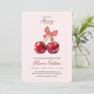 Cherry on Top Baby Girl Shower Invitation 
