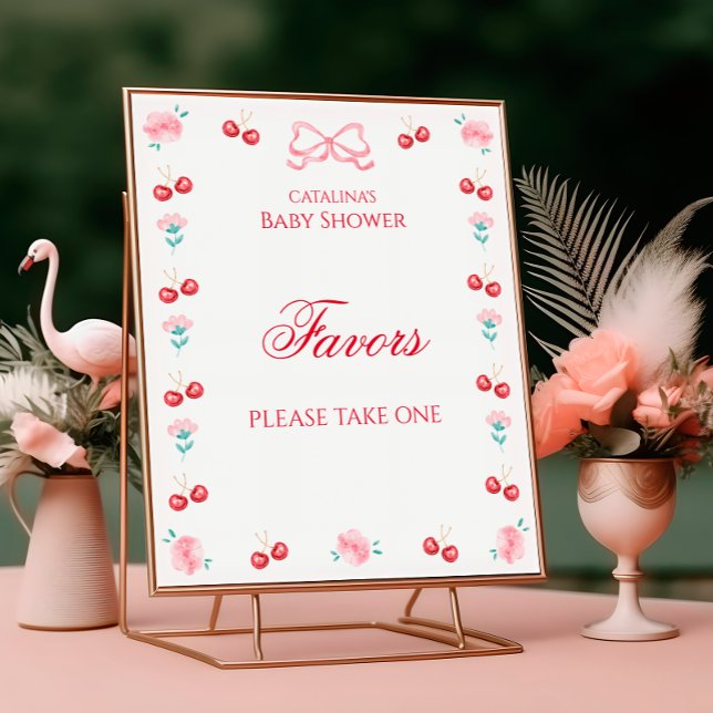 Cherry On Top Baby Shower Favours Pink Bow Poster (Creator Uploaded)