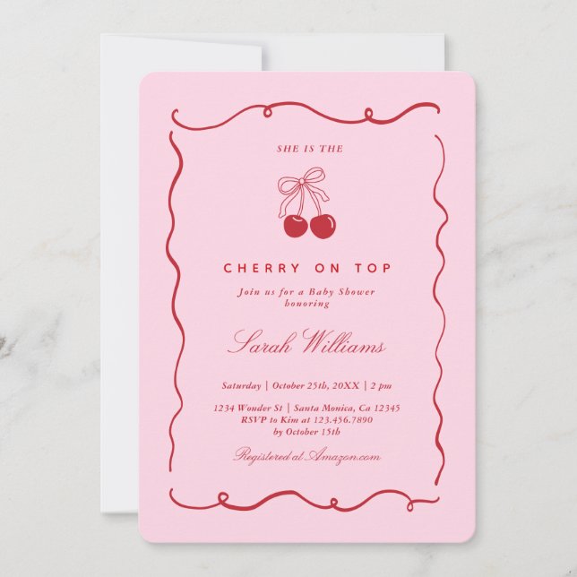 Cherry on Top Baby Shower Girl Invitation (Front)