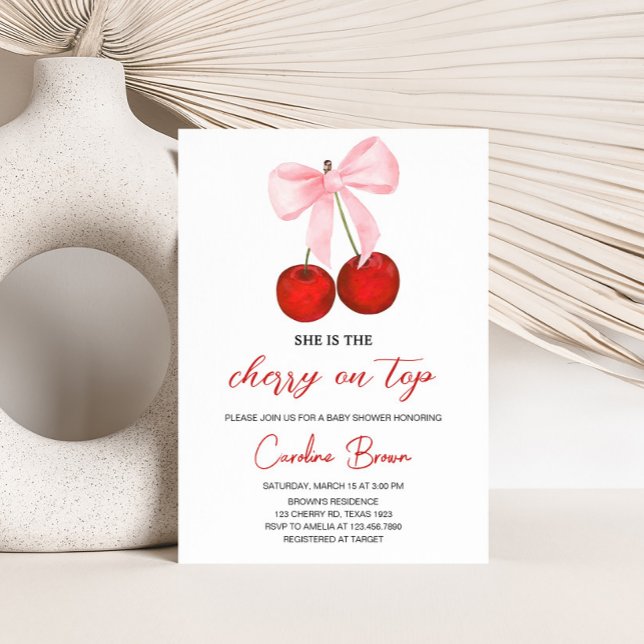 Cherry on Top Baby Shower Invitation (Cherry on Top Coquette Baby Shower Invitation
)