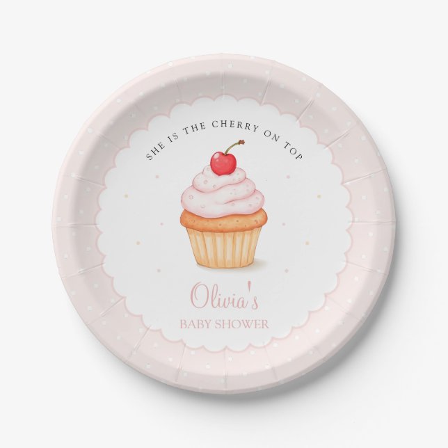 Cherry on Top Baby Shower Paper Plate (Front)
