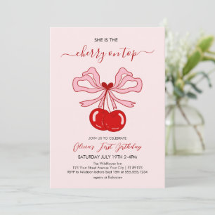 Cherry on Top Birthday Cherries 1st Birthday Invitation
