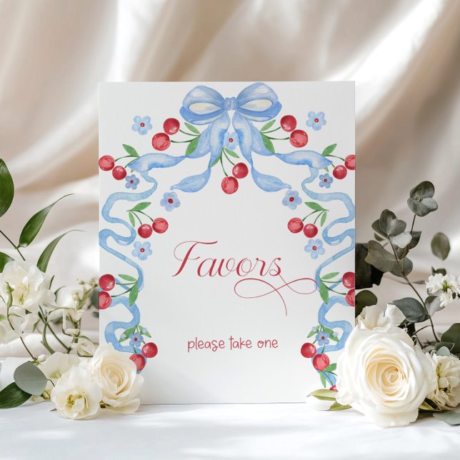 Cherry on top Blue Bow Favours Baby shower Poster (Creator Uploaded)