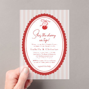 Cherry on Top Bow All in One Couples Shower Acrylic Invitations